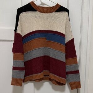 Multicolor Striped Knit Sweater - Cream, Burgundy & Brown